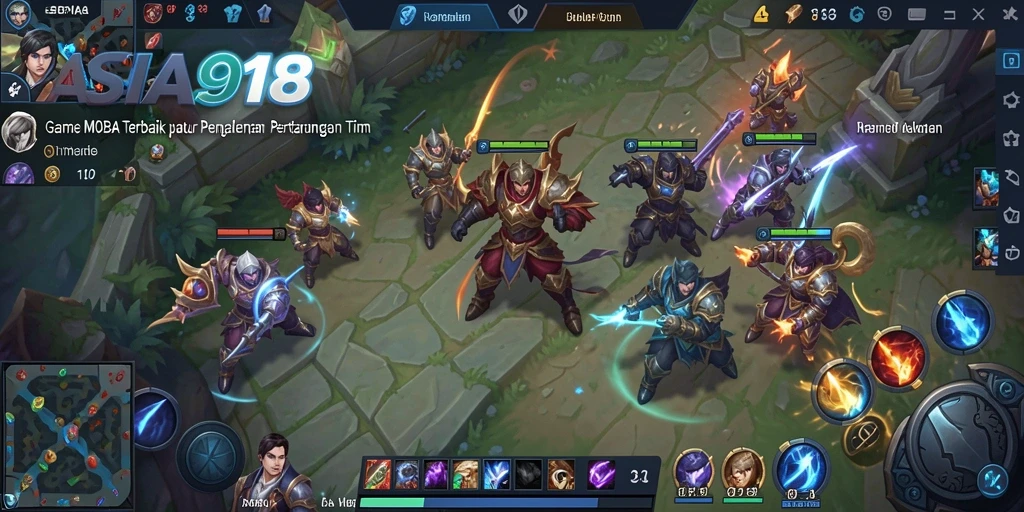 Tangkapan layar gameplay ASIA918 memperlihatkan pertarungan tim yang epik.
