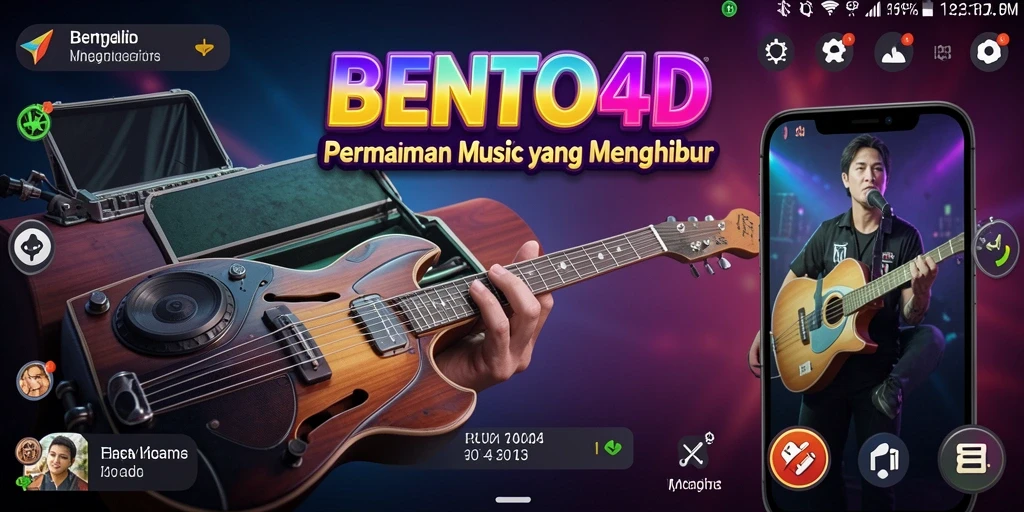 Tampilan gameplay BENTO4D dengan musik yang energik.