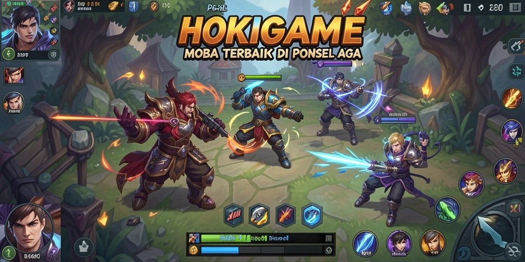 Tampilan aksi seru dalam gameplay MOBA HOKIGAME.