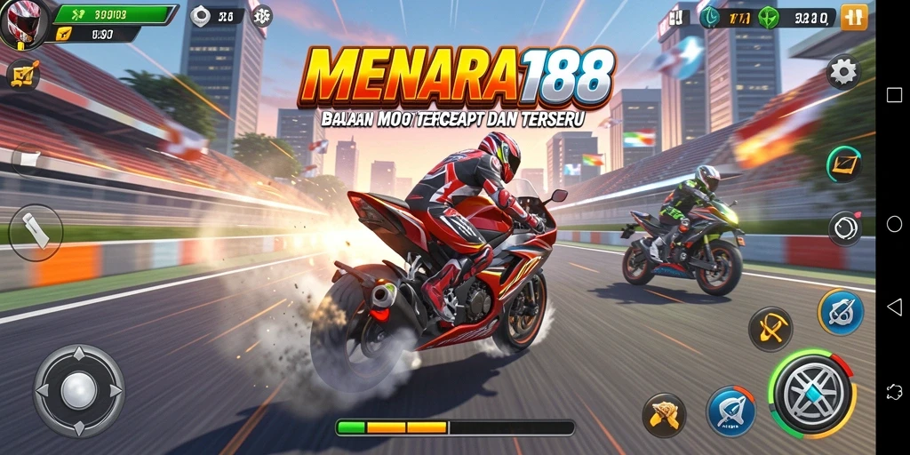 Gameplay MENARA188 yang menegangkan dengan balapan motor cepat.