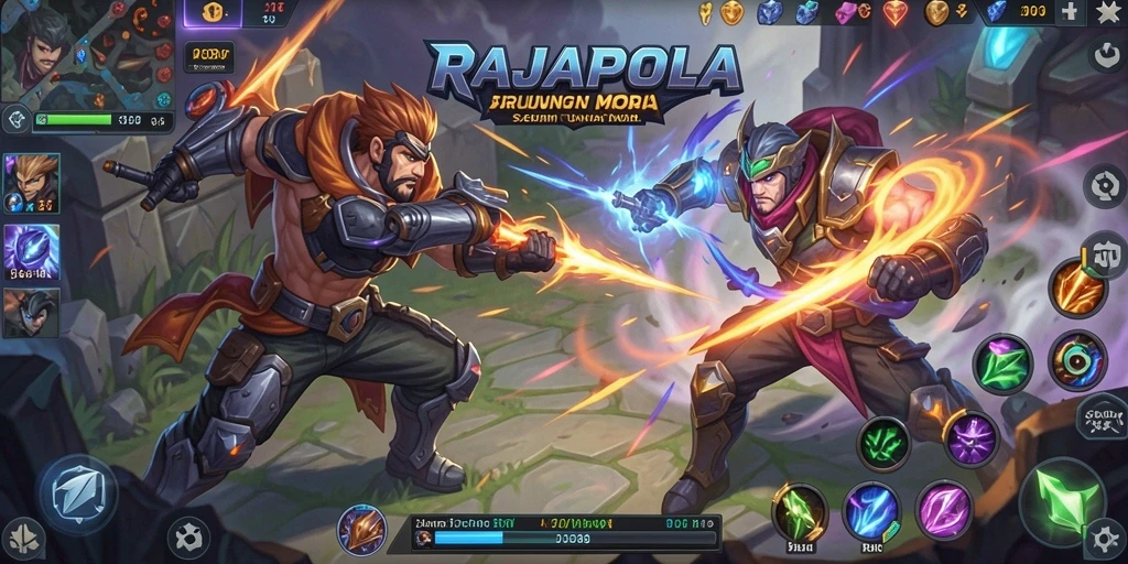 Tangkapan layar gameplay RAJAPOLA dengan aksi pertarungan epik.