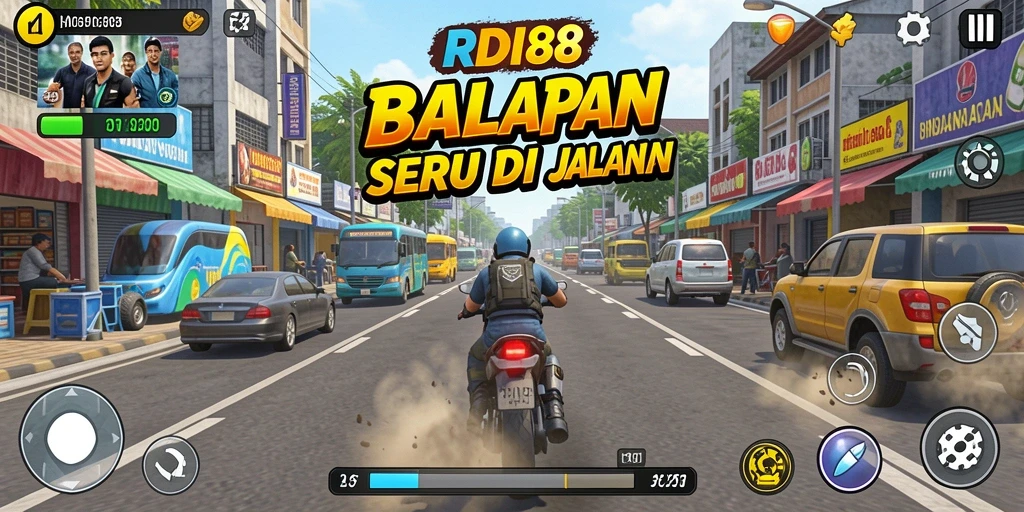 Screenshot gameplay RDI88 dengan aksi balap yang mendebarkan.