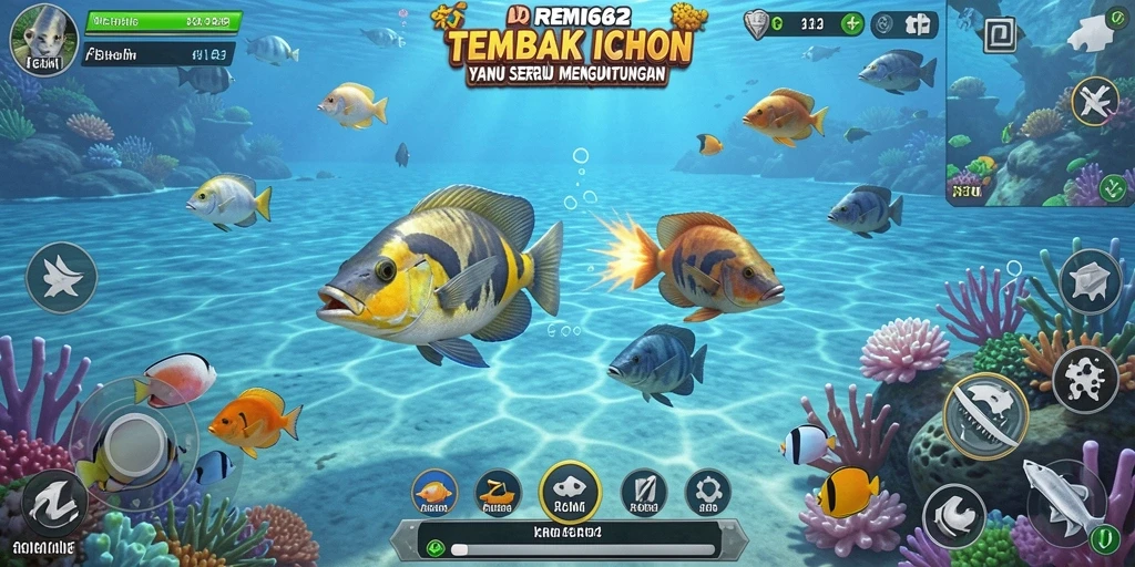 Tampilan gameplay <strong>REMI62</strong> yang mendebarkan saat menembak ikan.
