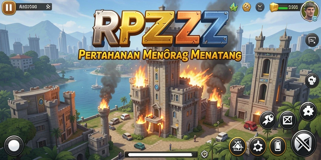 Tangkapan layar utama RPZZZ menampilkan aksi seru dalam strategi Tower Defense.