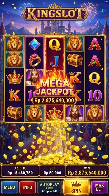 Desain antarmuka pengguna Kingslot yang menyenangkan dan interaktif.